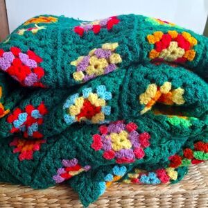 Granny Square Crochet King Sz 65 x105" Knit Festival Blanket Retro Afghan Throw